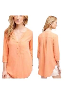cloth & stone Hi Low Quarter Button Front Three Quarter Sleeve V-neck Tunic 🟠